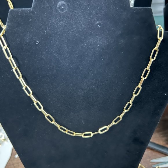 Stainless Steel Round Flat Rectangle Necklace Choker Women 18K Gold Plated Paper - Picture 2 of 3